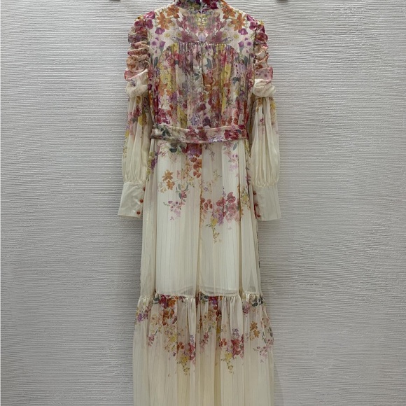 Zimmermann Dresses & Skirts - Zimmermann Ivory Floral High-Neck Maxi Dress with Pink and Yellow Blooms